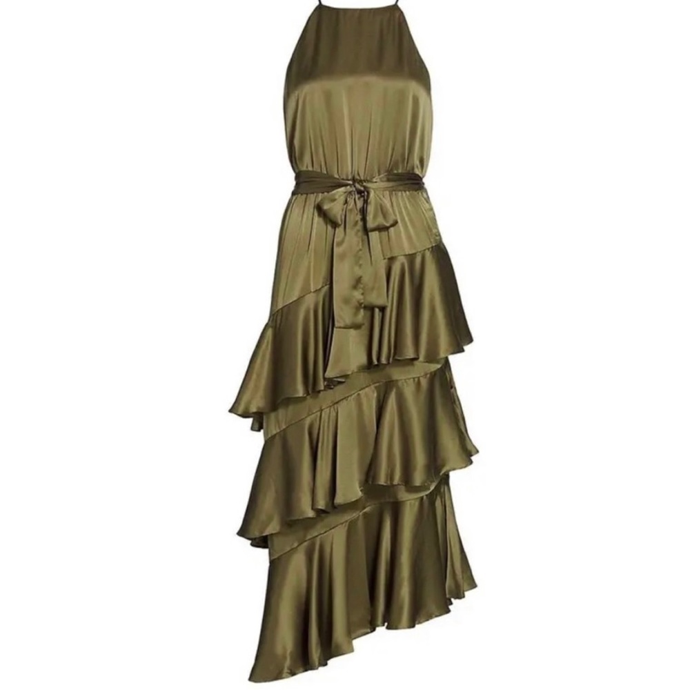 Zimmermann Green Fennel Silk Dress Ruffle Asymmetrical